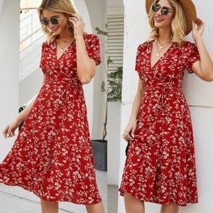 Boho floral print wrap dress